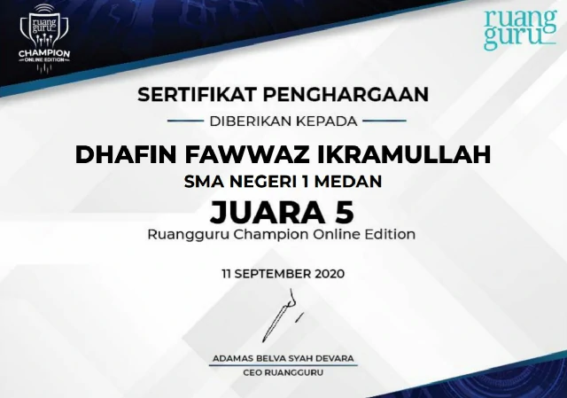 5th Runner Up of Ruangguru Champion Online Edition 5th